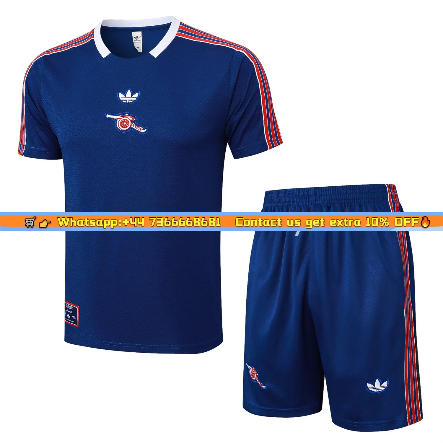 Arsenal 25-26 Throwback Trefoil Short-Sleeve Training Set - Royal Blue Top and Shorts