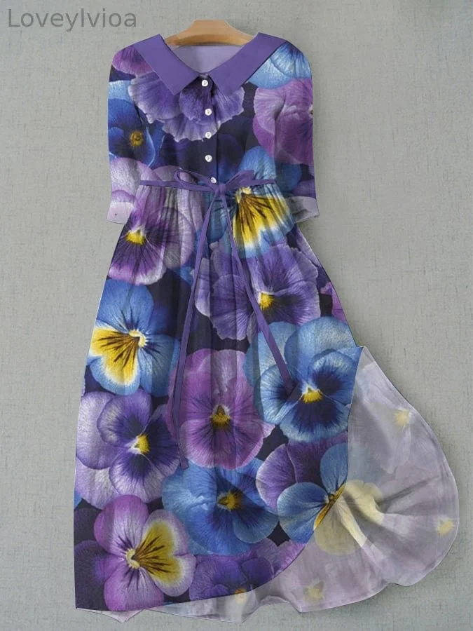 Women's Pansy Floral Lace-Up Casual Dress