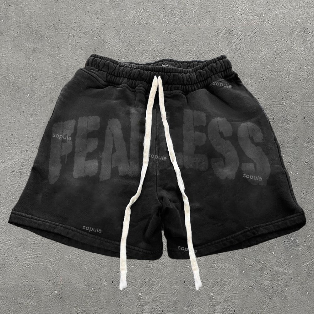Retro Fearless Print Drawstring Shorts