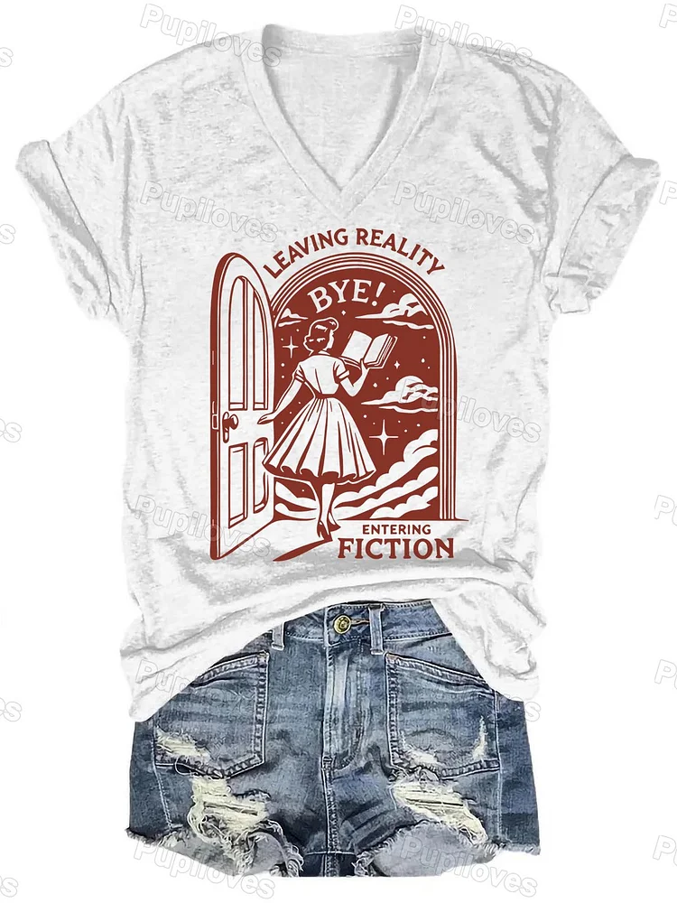 Pupiloves Pupiloves Leaving Reality Entering Fiction V-Neck T-shirt