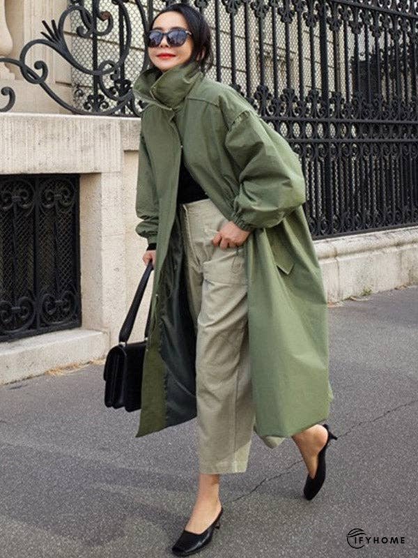 Solid Color Loose Elastic Waist Long Outwear | IFYHOME