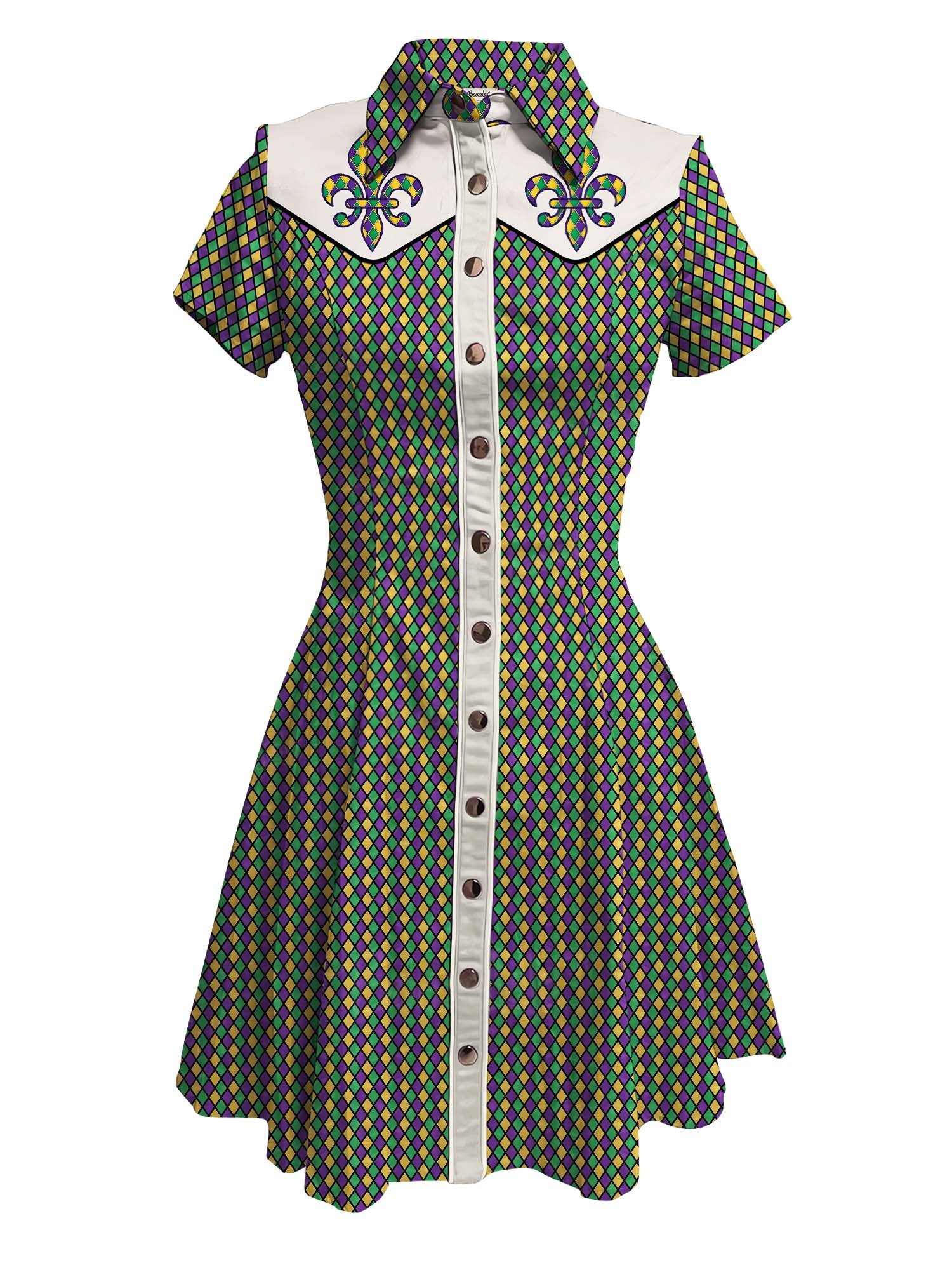 Mardi Gras Diamond Grid - 100% Cotton Dress