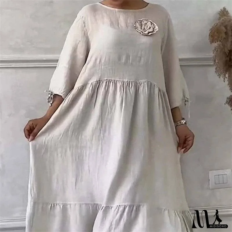 Casual Back Tie Solid Color Round Neck Dress