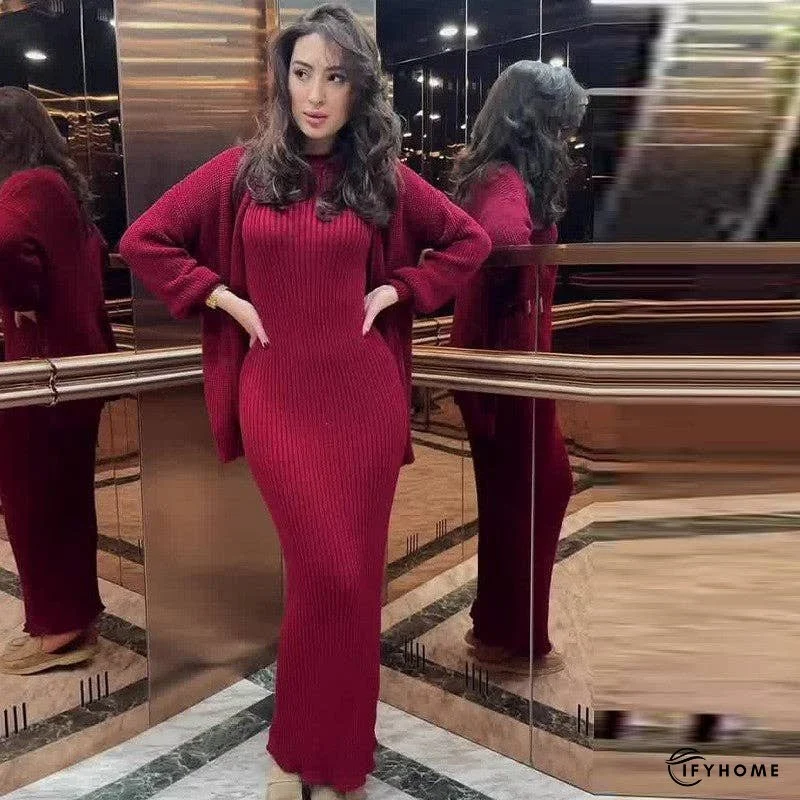 Chic Knit Sweater Dress Set For Fashionistas | IFYHOME