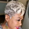 Glueless Short Mixed Gray Pixie Cut Wig