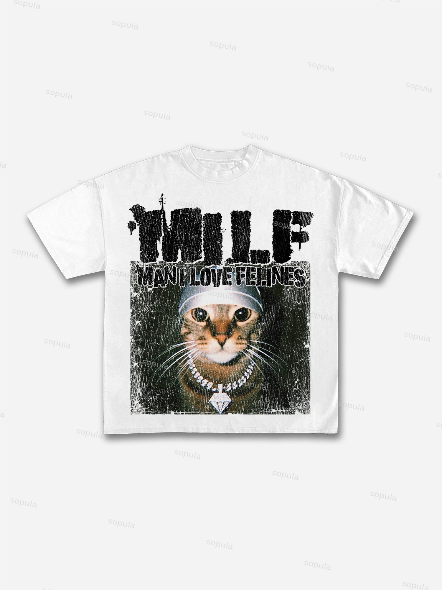 Sopula Man I Love Felines Print Cotton T-shirt