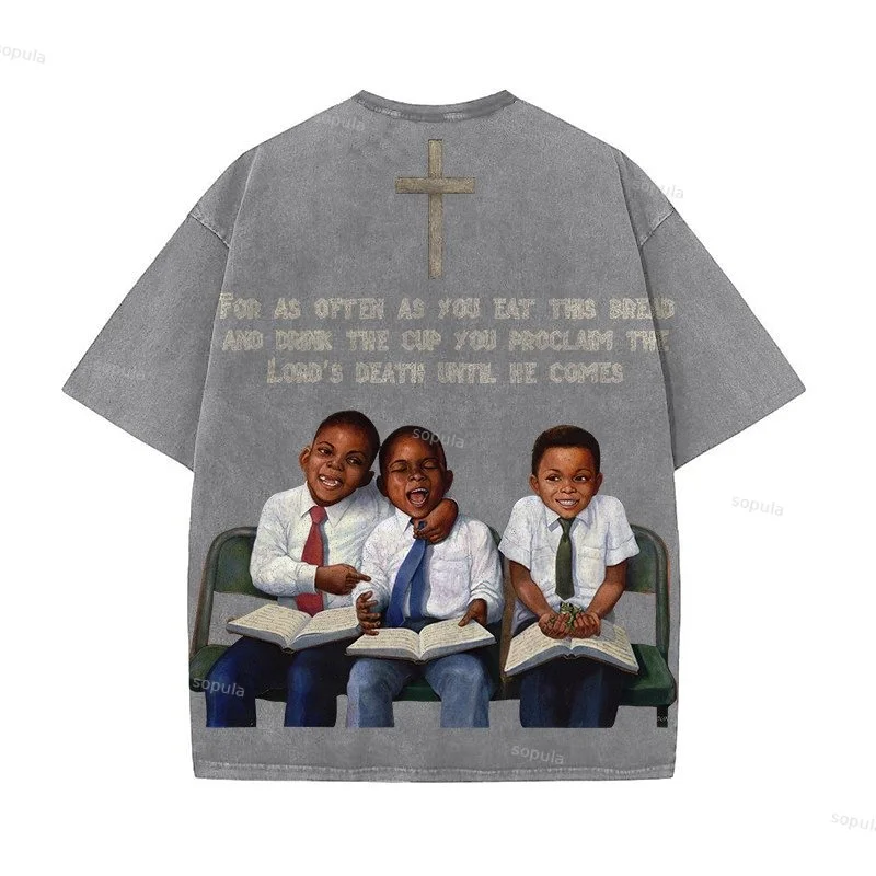 First Sunday Retro Graphic Print Acid Washed T-Shirt