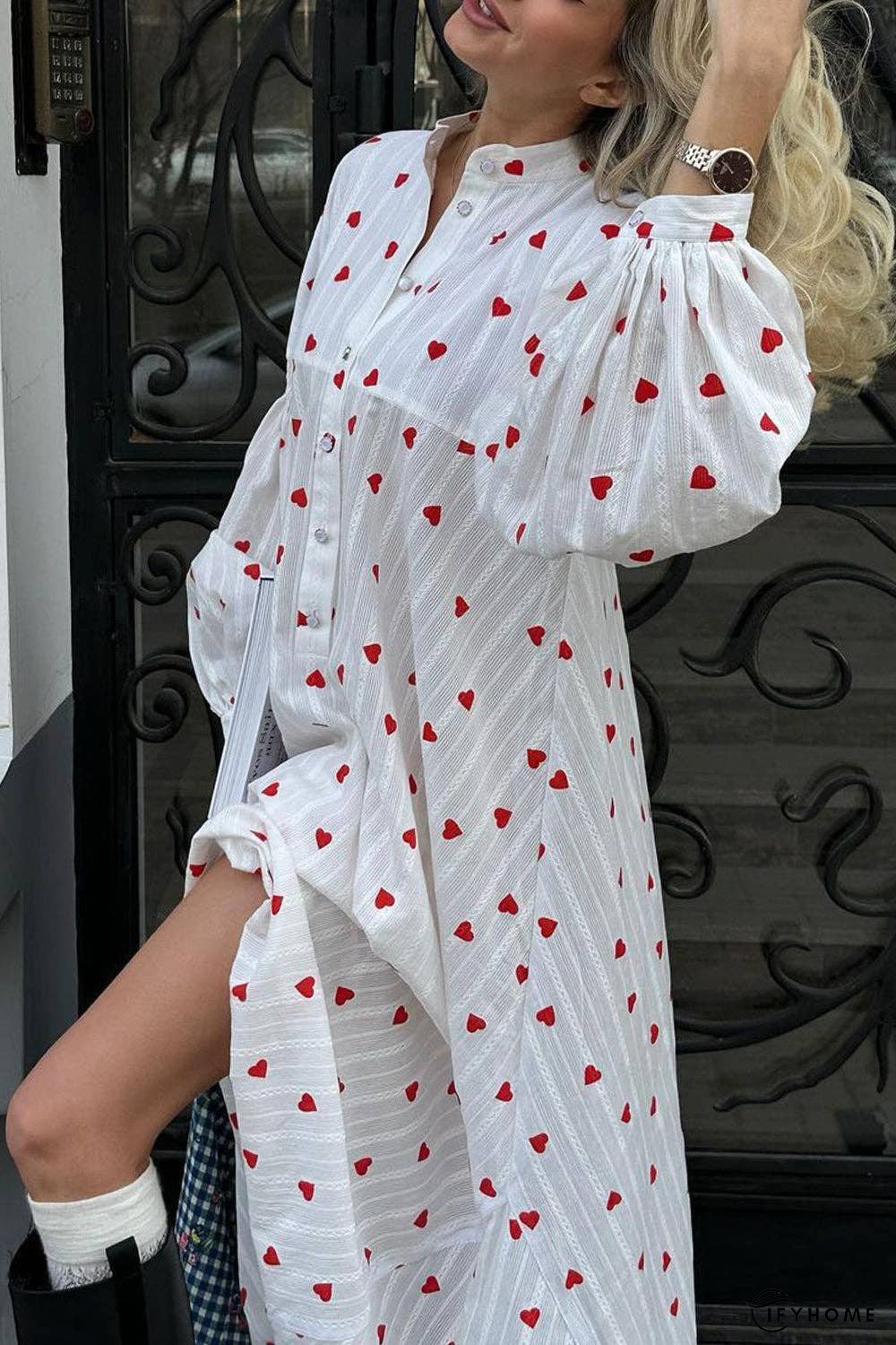Heart Print Buttoned Maxi Dress | IFYHOME