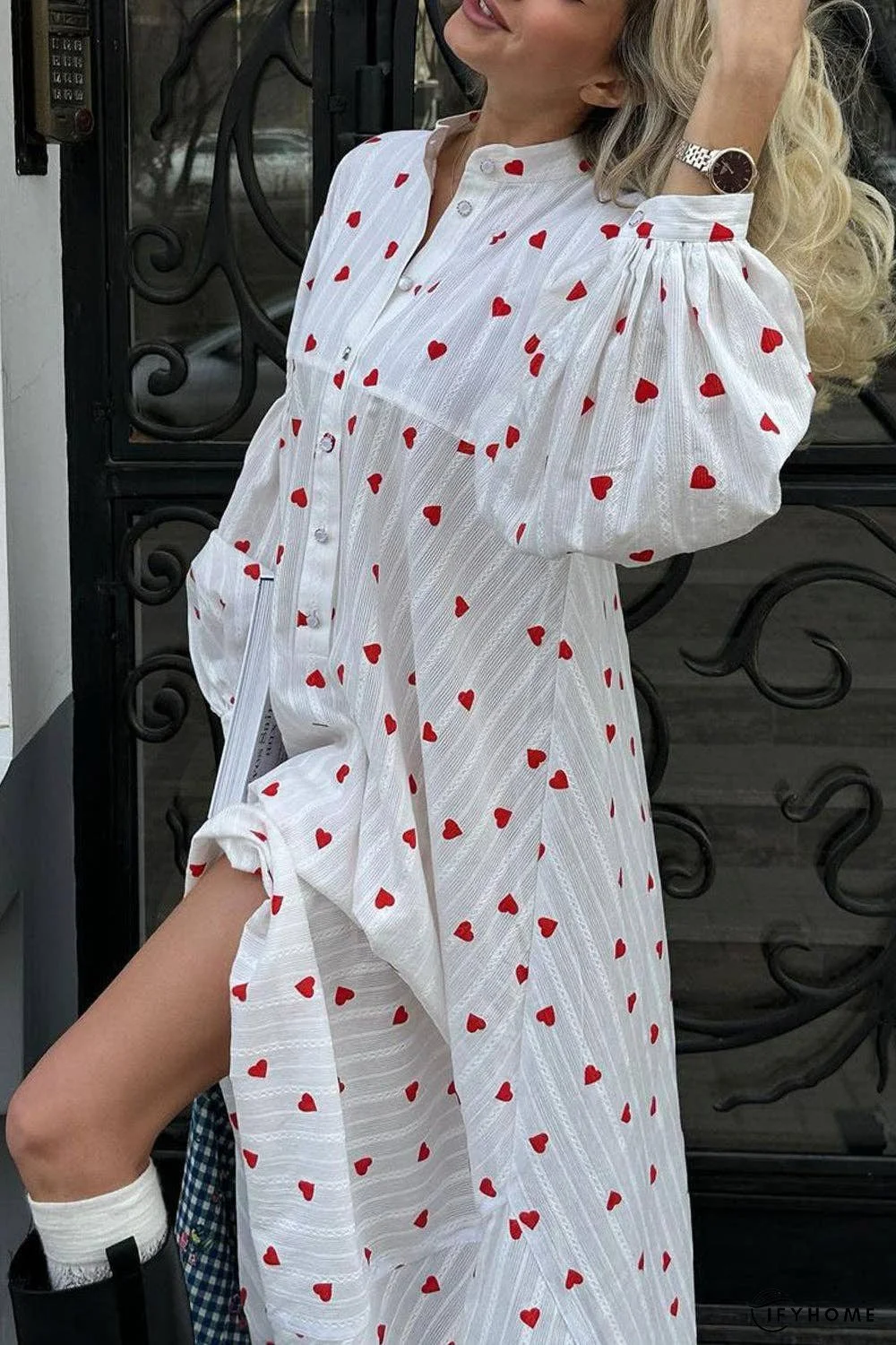 Heart Print Buttoned Maxi Dress | IFYHOME