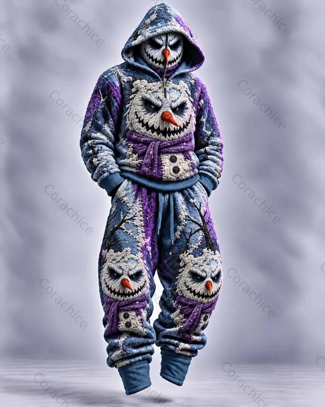 Men's Christmas-themed abstract snowman embroidered hoodie and pants ...