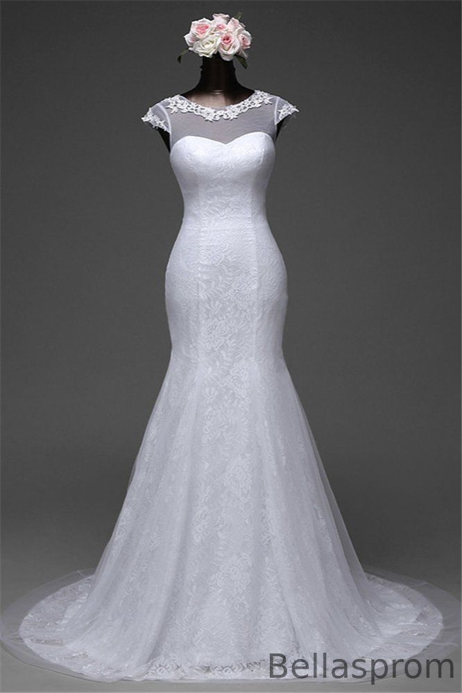 Bellasprom Classy Jewel Lace Long Mermaid Wedding Gown With Overskirt Bellasprom