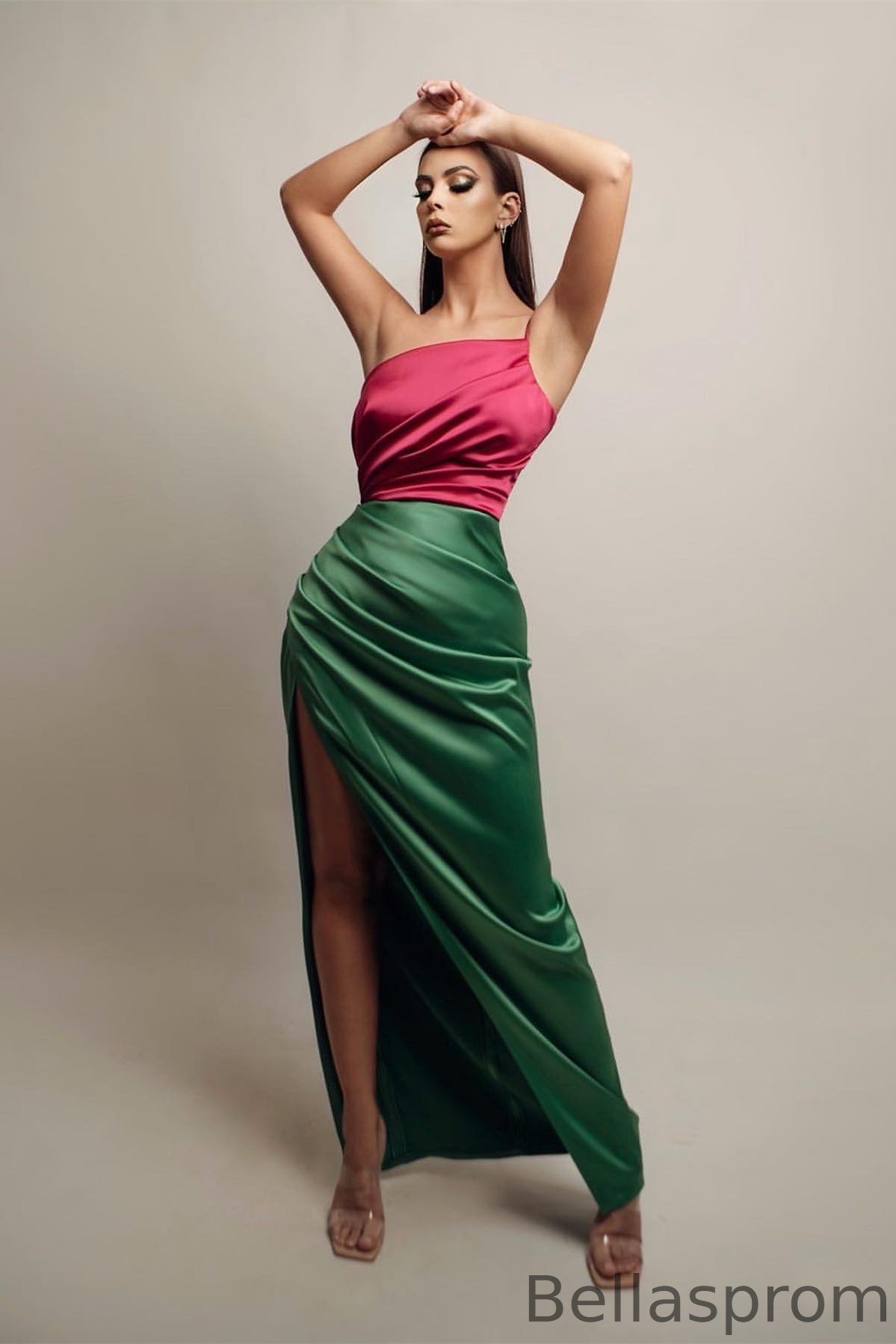 Bellasprom One Shoulder Sleeveless Mermaid Prom Dress Pleats With Split Bellasprom