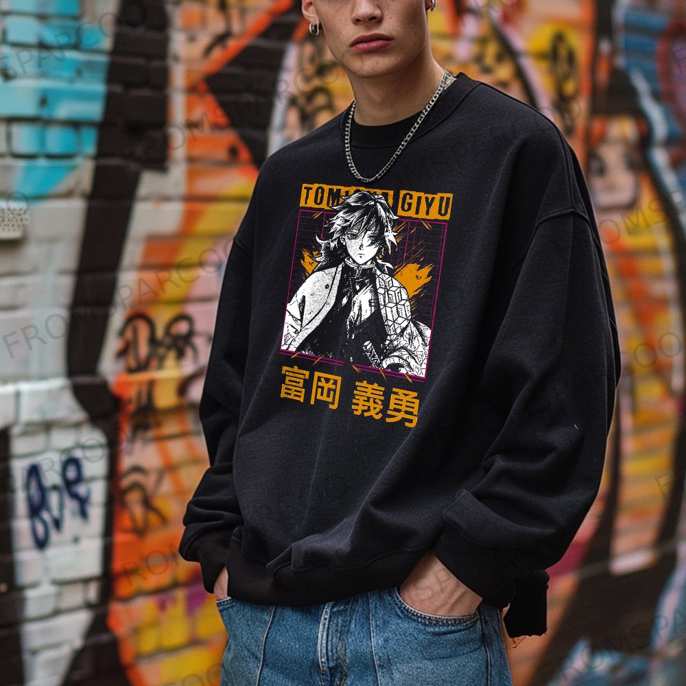 Men's crew neck sweatshirt anime print T-shirt