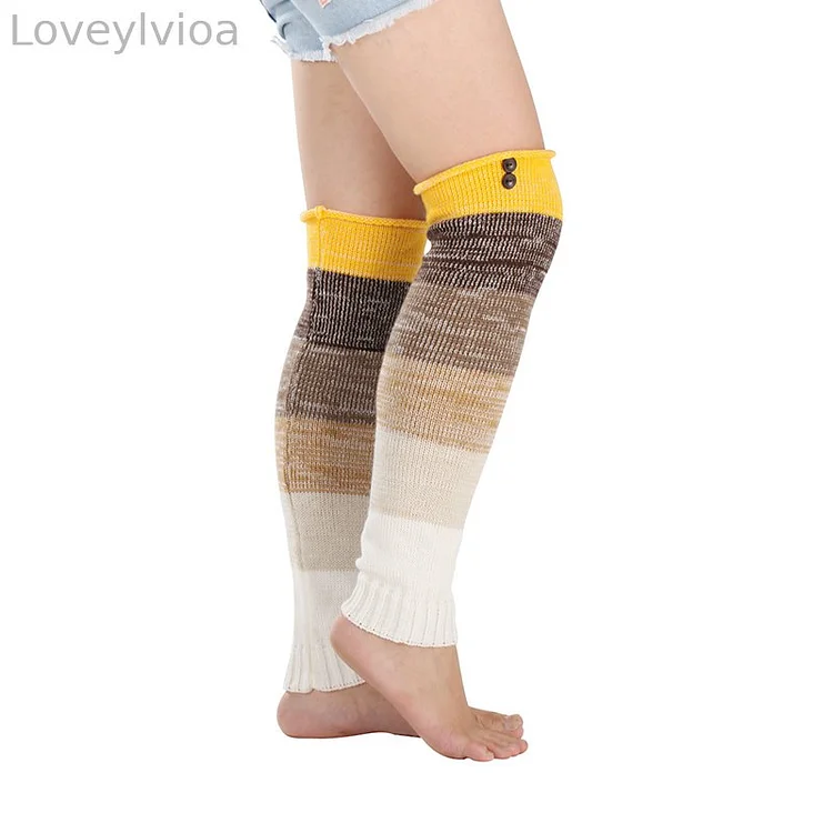 Soft Warm Retro Rainbow Contrasting Knee Protectors Socks
