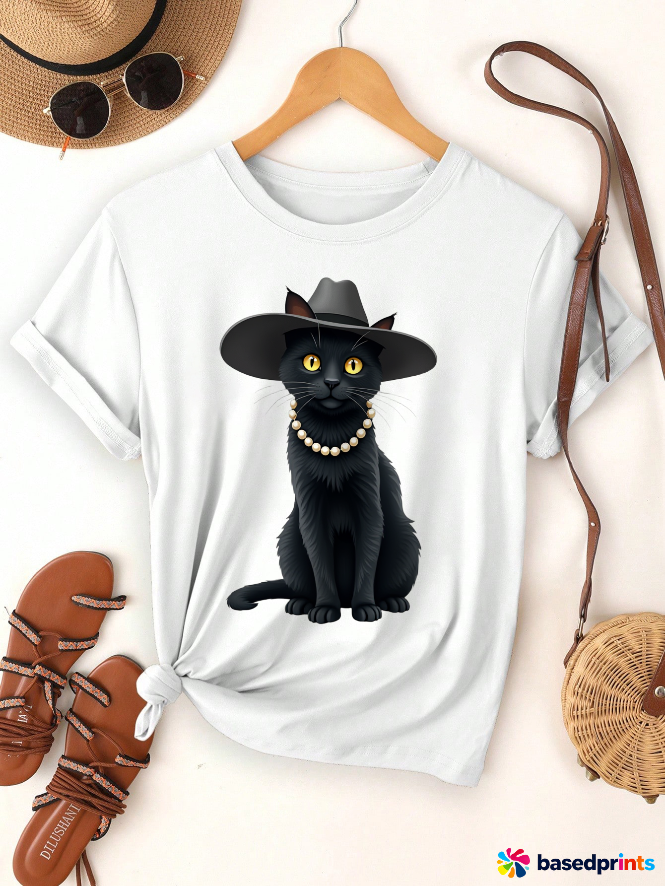 Halloween Black Cat T-Shirt Women Cotton Casual Short Sleeve Tee