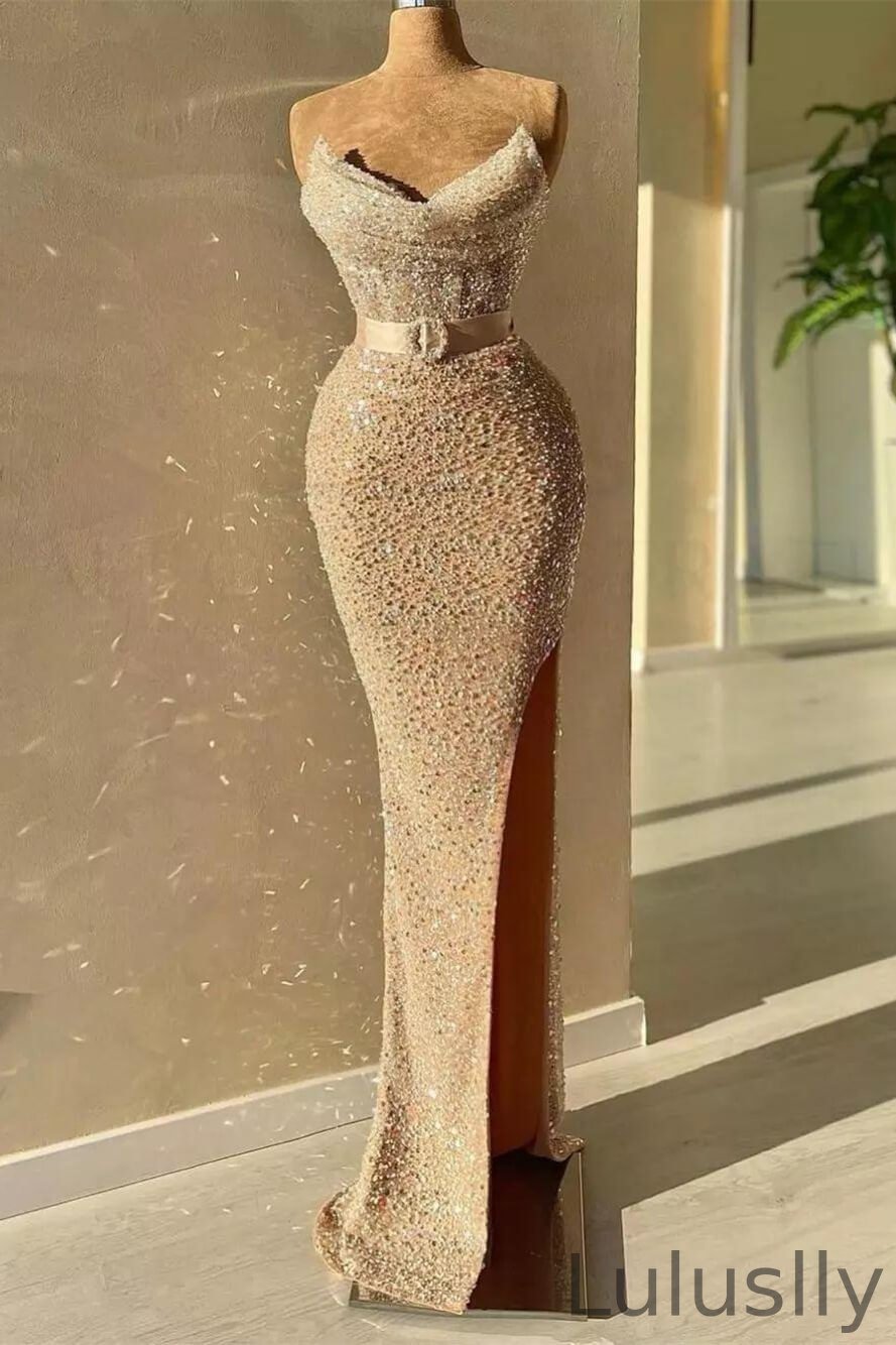Luluslly Sweetheart Sleeveless Mermaid Prom Dresses With Split Sequins