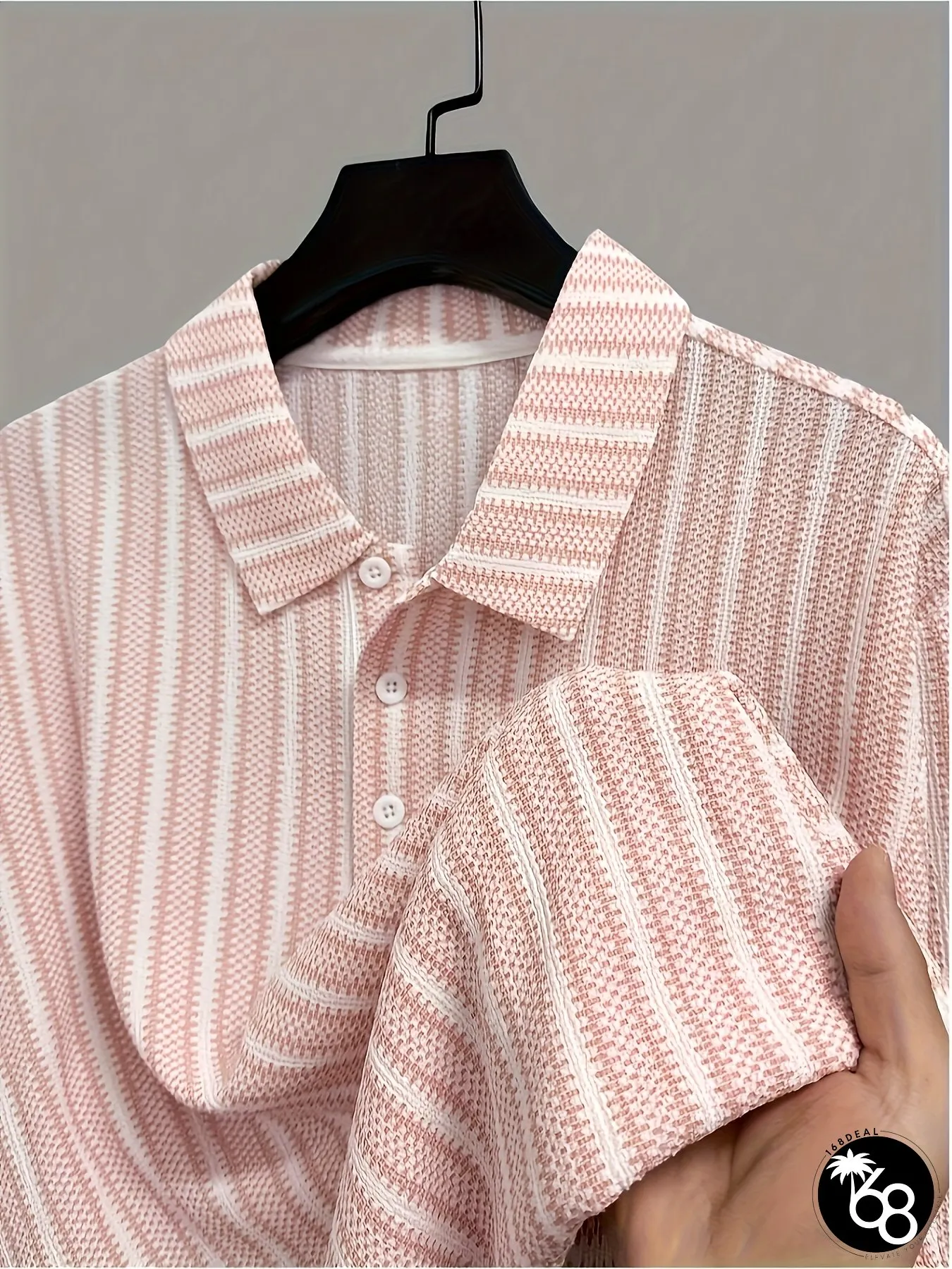 Mens Lightweight Breathable Shirt Mint Green White Vertical stripes Soft fabric | 168DEAL