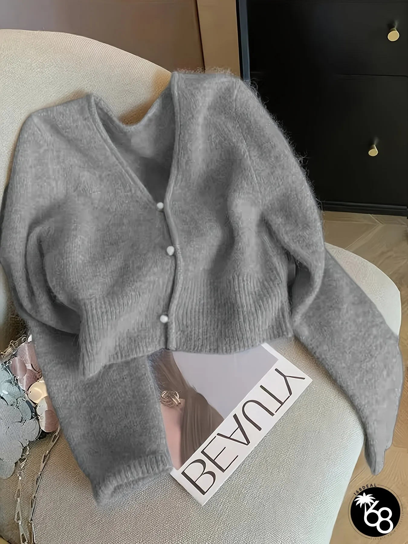 Gentle Retro V-Neck Cloud-Touch Cardigan Women AutumnWinter Soft And Cozy Sweater Jacket | 168DEAL