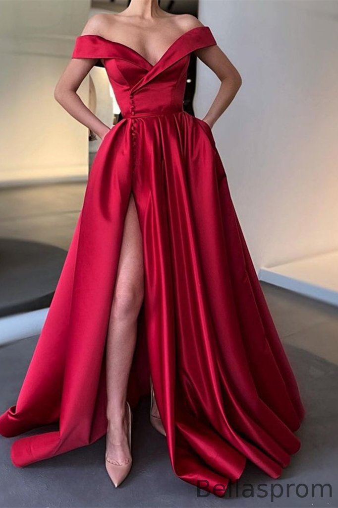 Bellasprom Split Prom Dress Off-the-Shoulder With Pockets Long Bellasprom