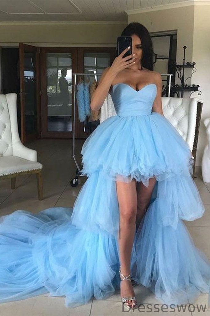 Dresseswow Baby Blue Sweetheart Tulle Hi-Lo Cocktail Prom Dress