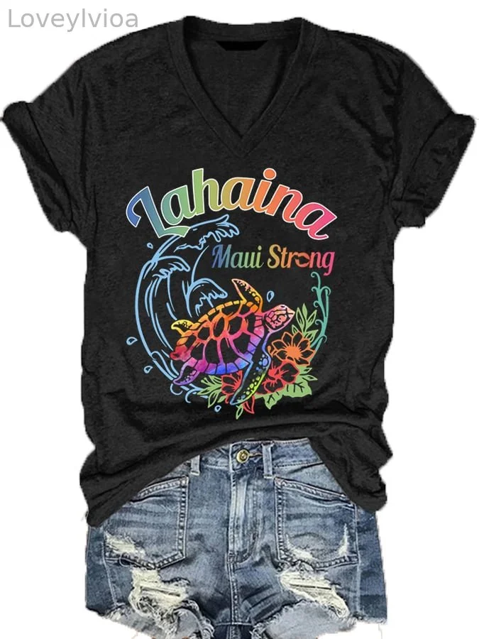 Women's Lahaina Maui Strong Print V-Neck T-Shirt