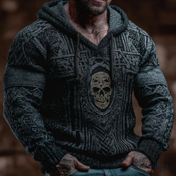 Men's Vintage Halloween Viking Embroidered Sweater