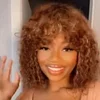 Light Brown Brazilian Remy Curly Hair Wig With Bangs Glueless Wigs