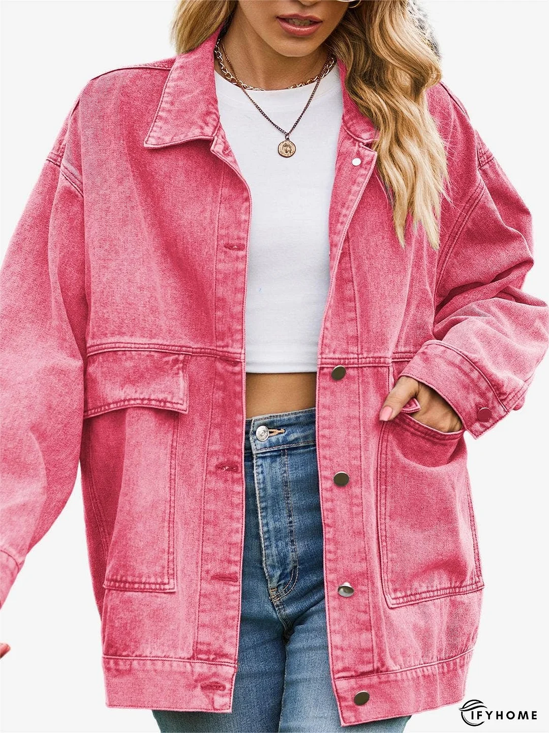 Retro Denim Long Sleeves Cargo Jacket With Pockets | IFYHOME