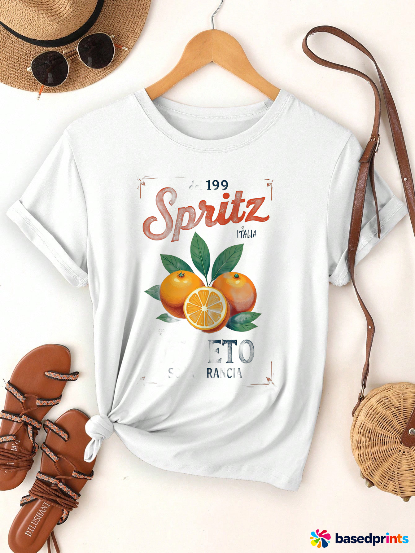 White T-Shirt with Oranges and Spritz 199