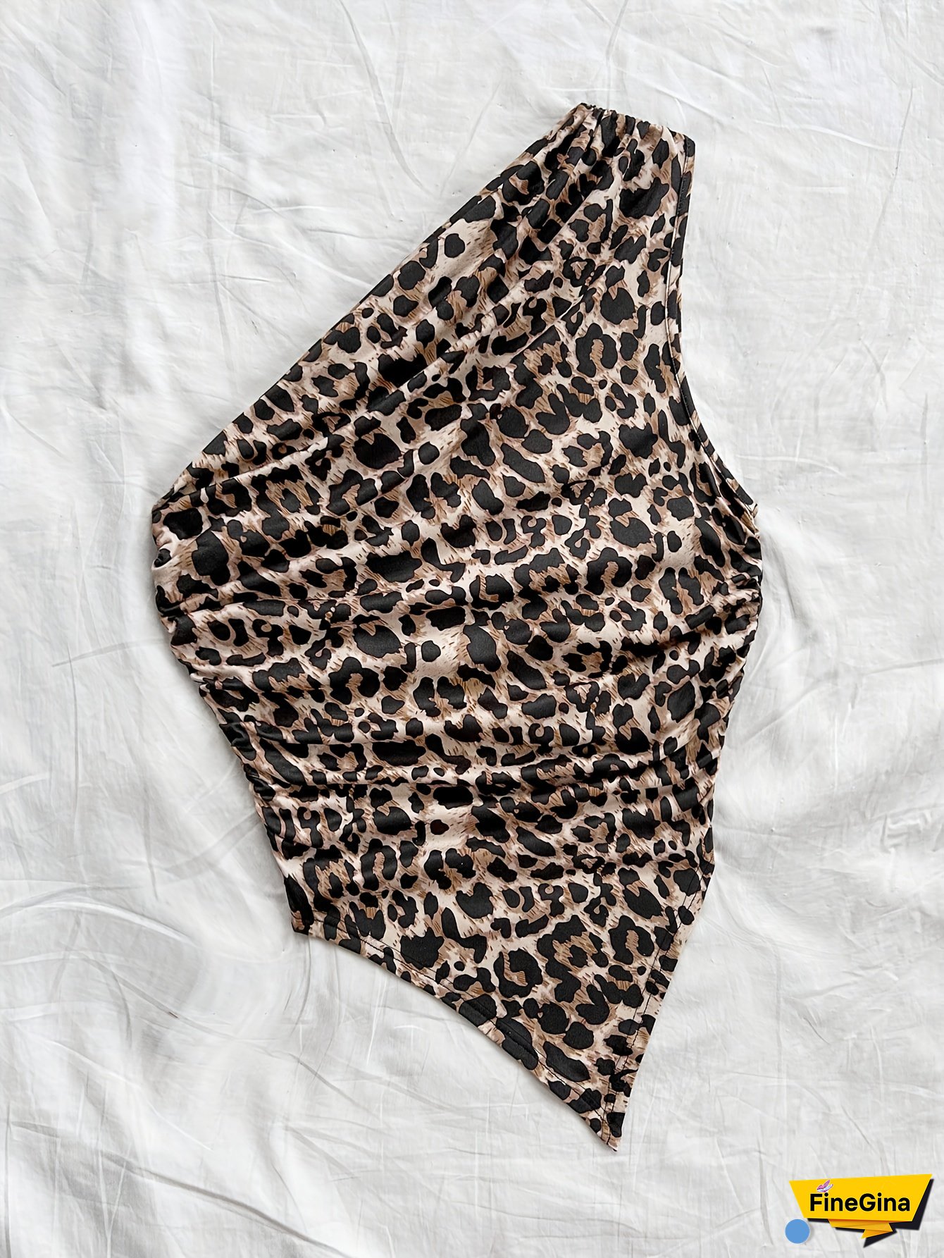 Women's Elegant Leopard Print Sleeveless One-Shoulder Top - Chic Asymmetrical Design, Smooth Polyester Fabric For Spring/Summer Fashion, Ladies Tops And Blouses