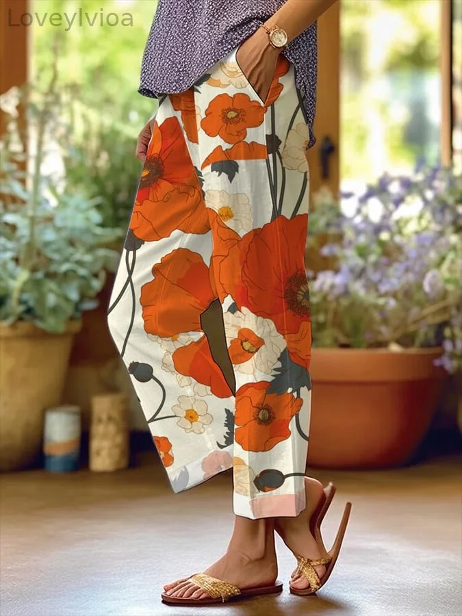 Women's Poppy Floral Loose Casual Pants