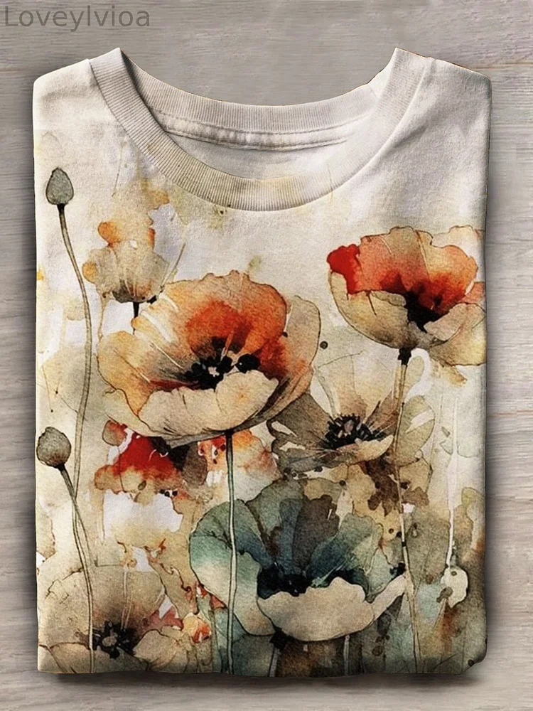 Retro Floral Print Short Sleeve Top