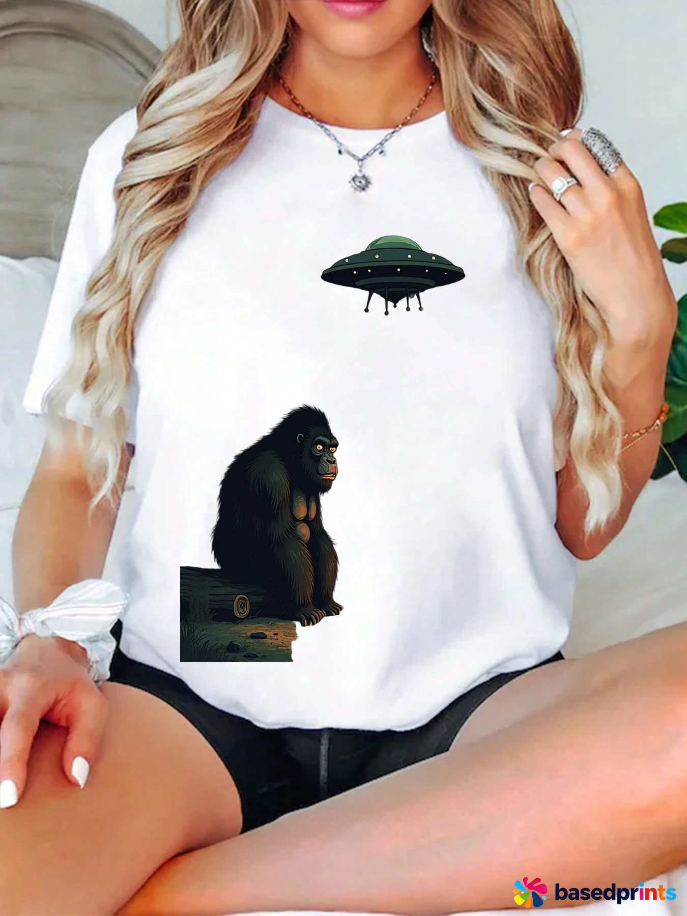 Alien Gorilla Ufo T Shirt Women Casual Short Sleeve Tops