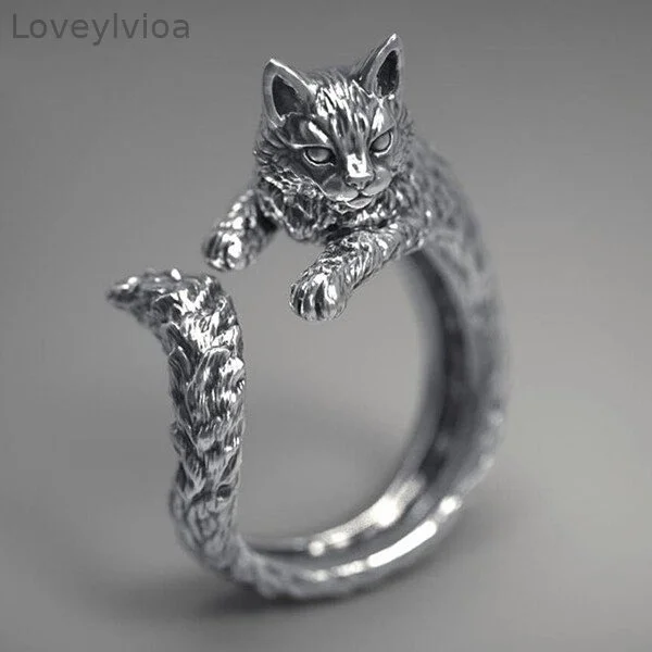 Handmade Vintage Dark Cat Ring