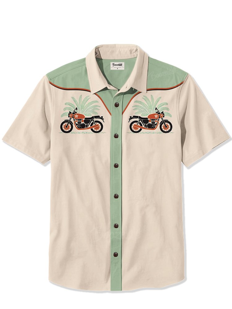 Motorcycle Under Palm Trees - 100% Cotton Shirt