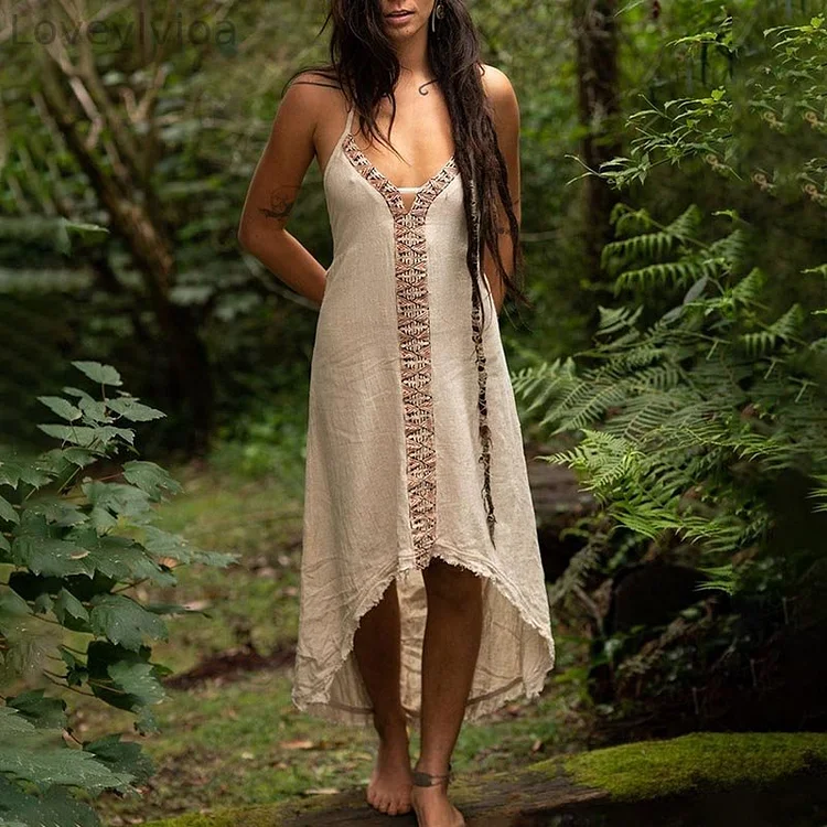 Tribal Ethnic Graphics Cotton And Linen Dress