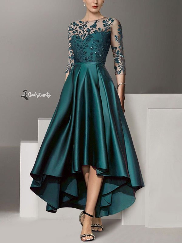Elegant and Simple V-neck Tea Length Satin Dress