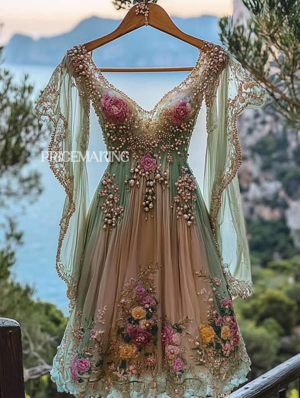 Summer Vintage Floral Beaded Dress bd86
