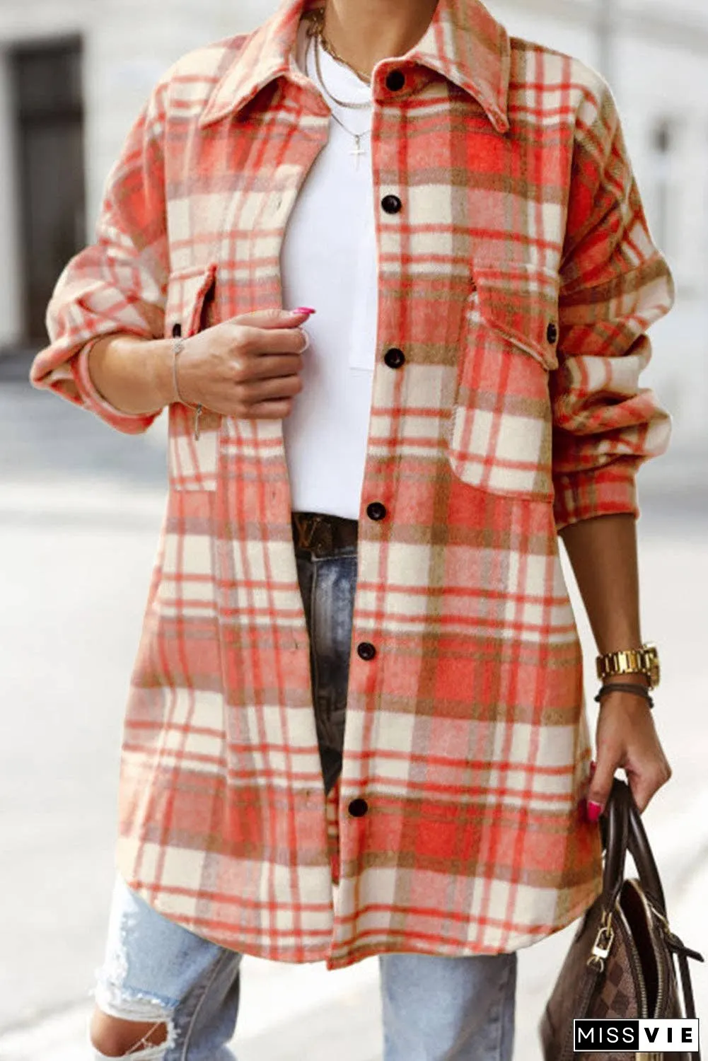 Plaid Flap Pocket Buttoned Shacket