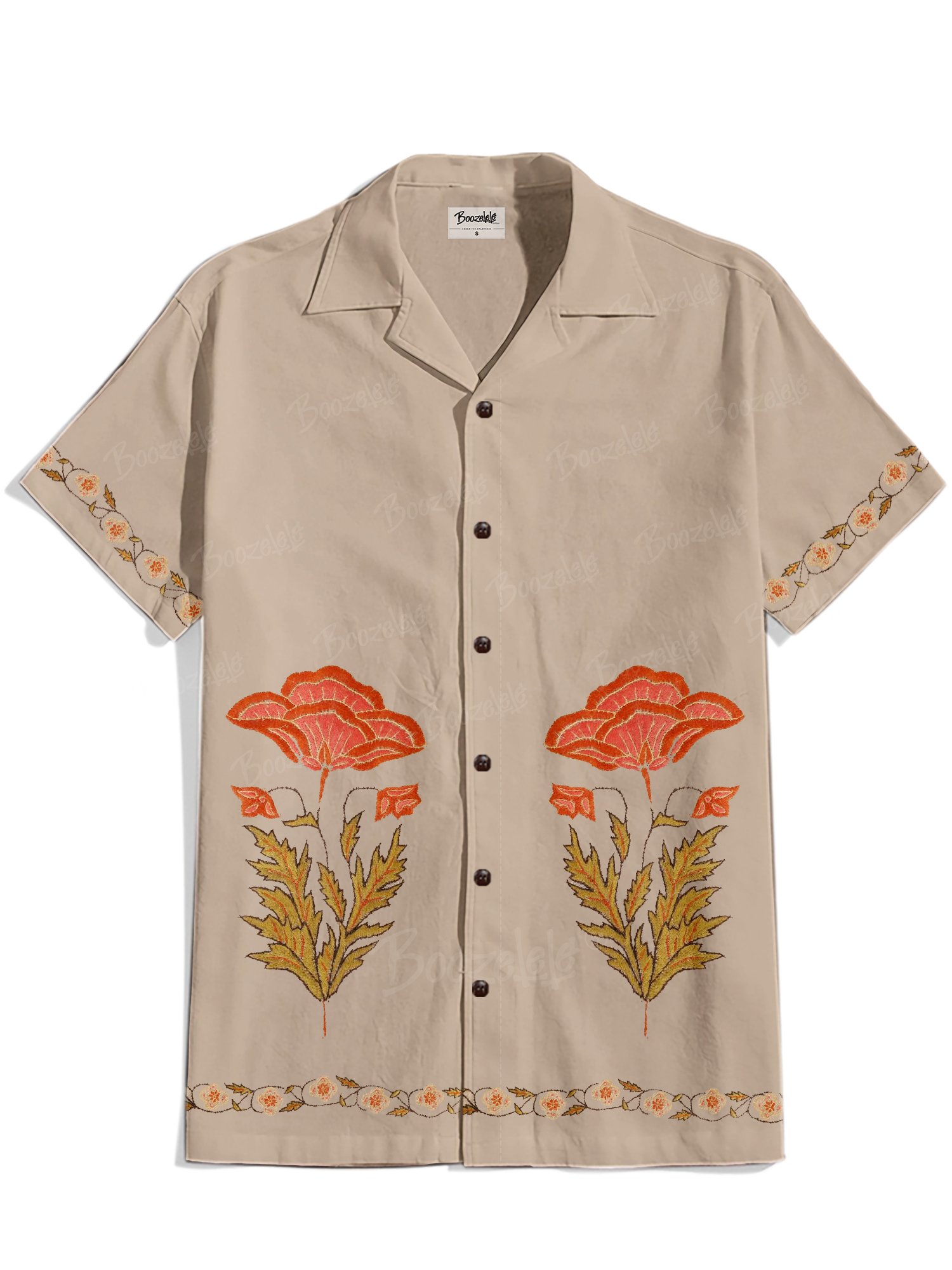 Elegant Orange Retro Flower Plants- 100% Cotton Shirt
