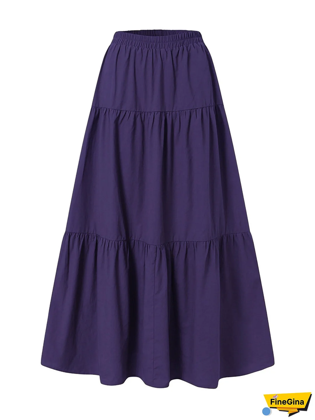 Women's Casual Pleated Maxi Skirt, Solid Color Elastic Waist With Loose Fit And Big Hem, Simple Style For Daily Wear