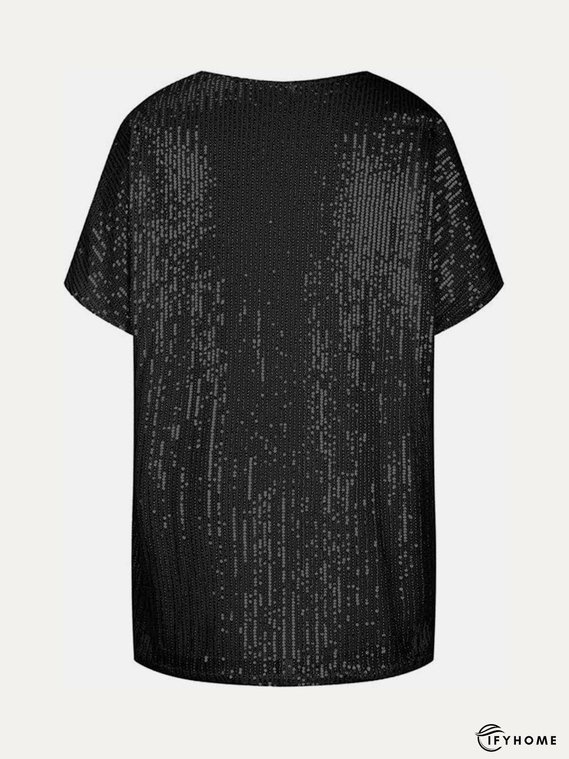 Full Size Sequin V-Neck Short Sleeve Top | IFYHOME