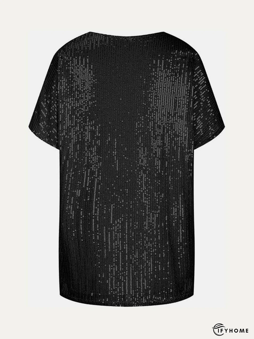 Full Size Sequin V-Neck Short Sleeve Top | IFYHOME