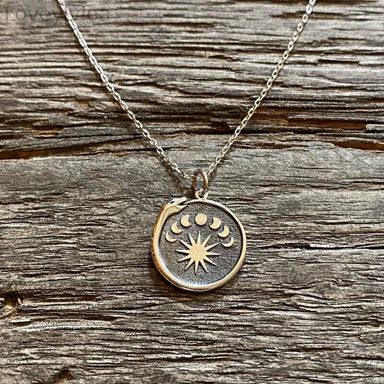 Ouroboros Moon Phase Pendant Golden Necklace