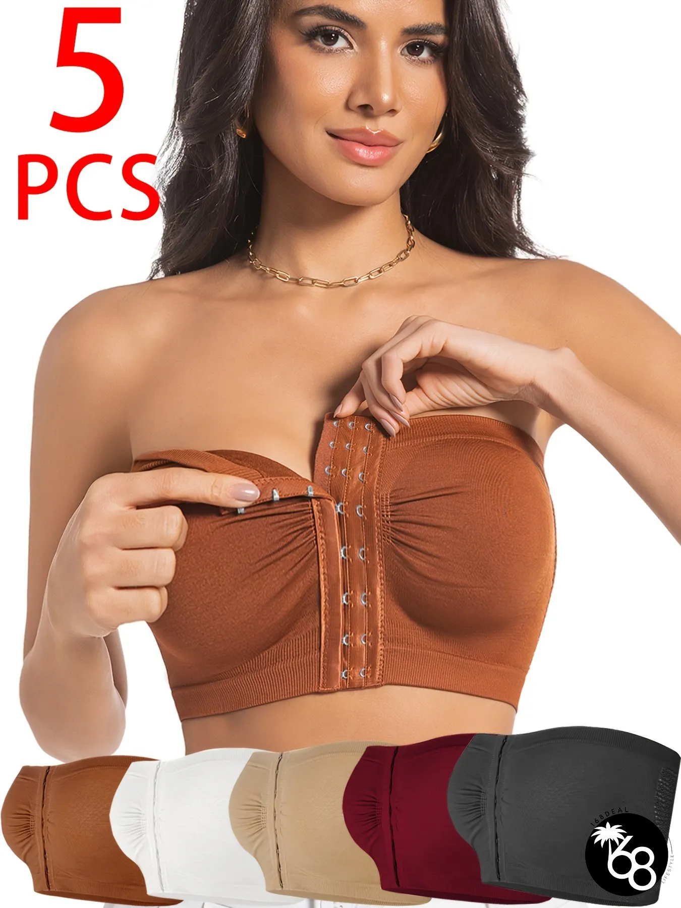 Qcqbl 5pcs Front Closure Bra Set-Elegant nylon knit fabric womens bandeau wireless | 168DEAL
