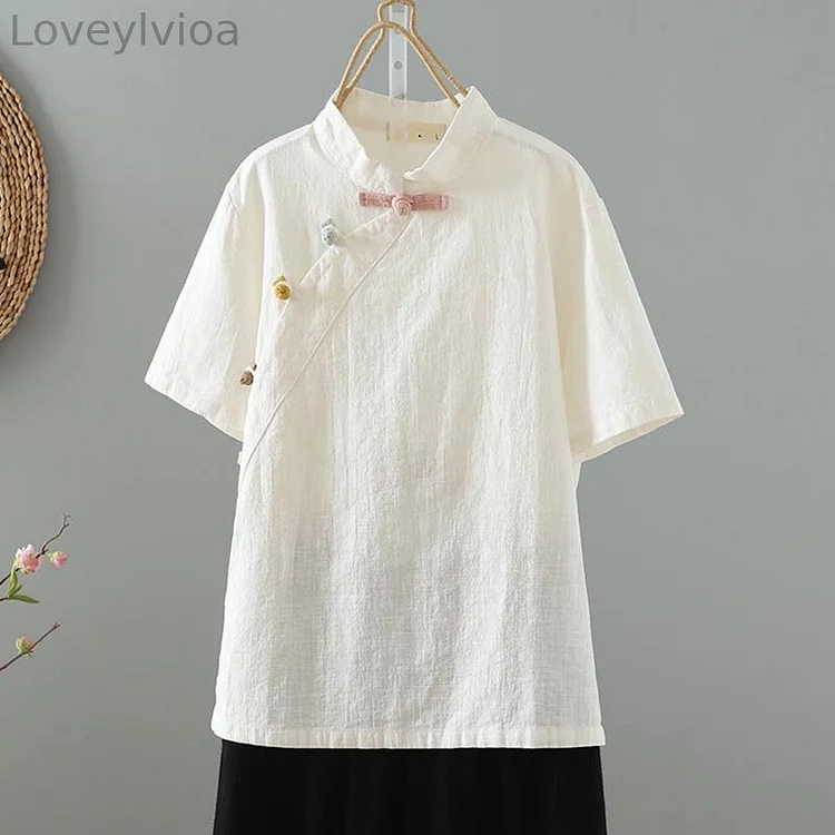 Women's Diagonal Breasted Button Up Short Sleeved Shirt