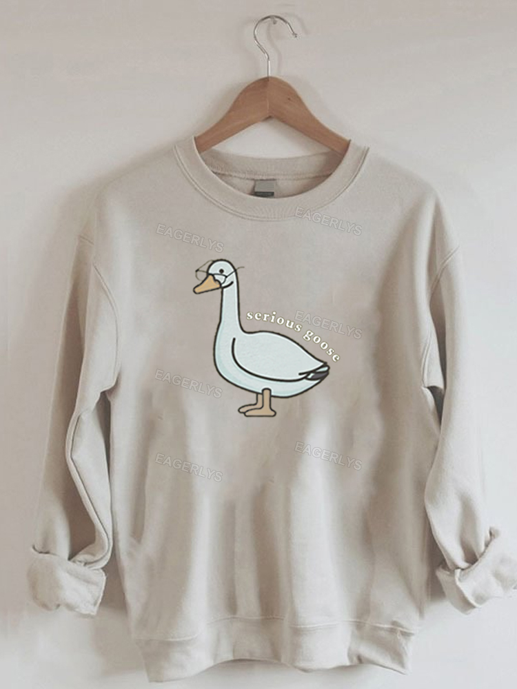 Eagerlys Serious Goose With Glass Printing Sweatshirt Eagerlys