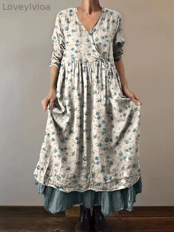 Women's Casual Floral Print Double Layer Dress