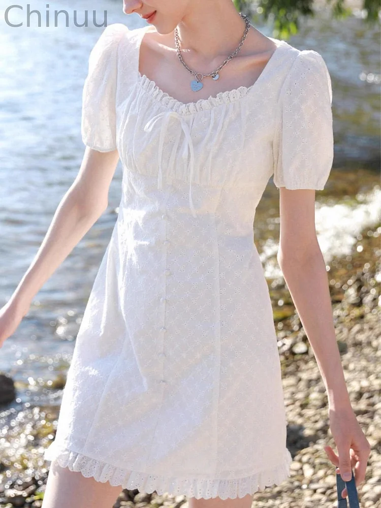 Hollow Embroidered Small White Skirt