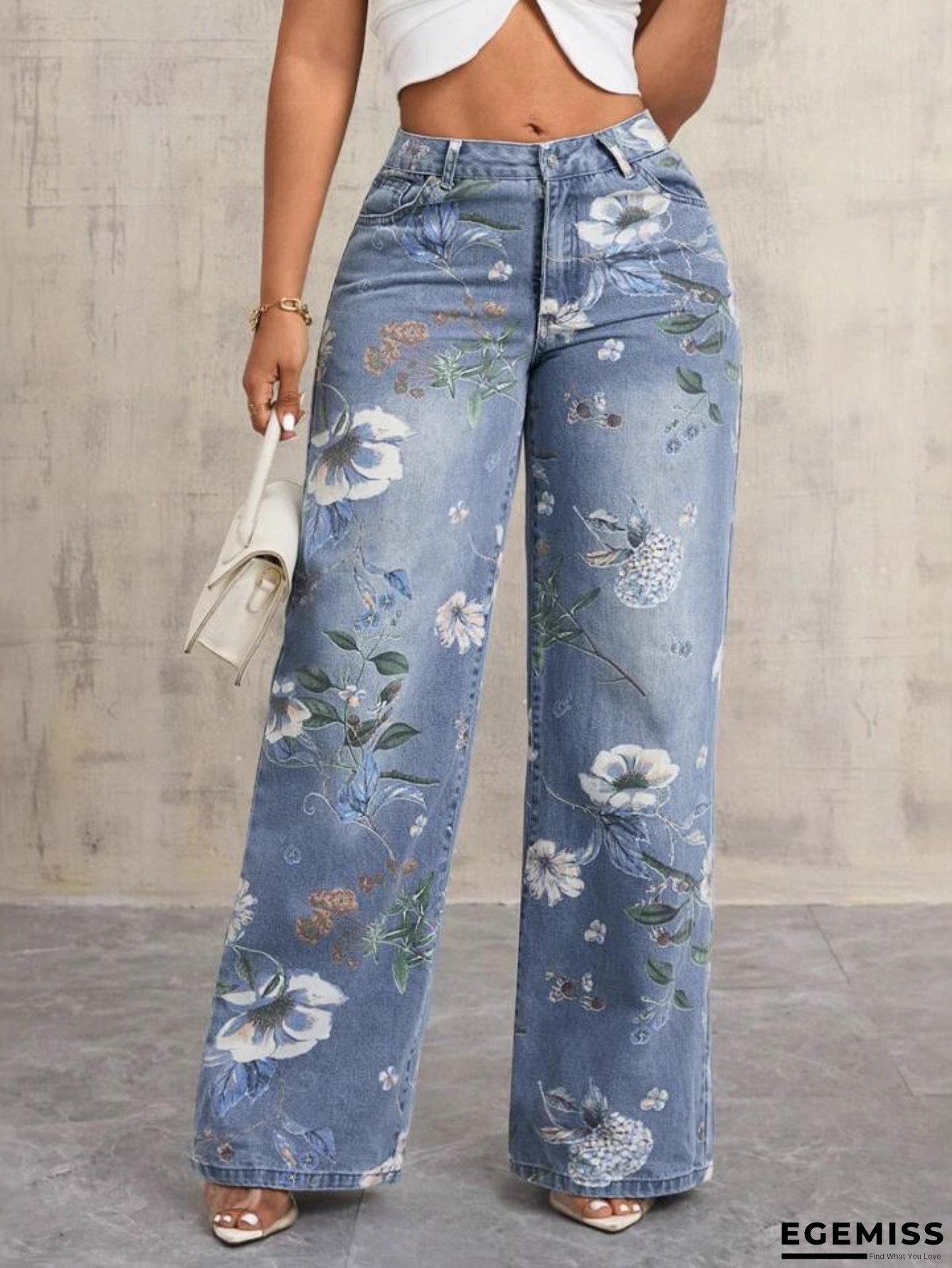 [Street print jeans] American street print jeans | Women's autumn fashion brand vibe style, loose and versatile design, mop wide-leg pants | EGEMISS